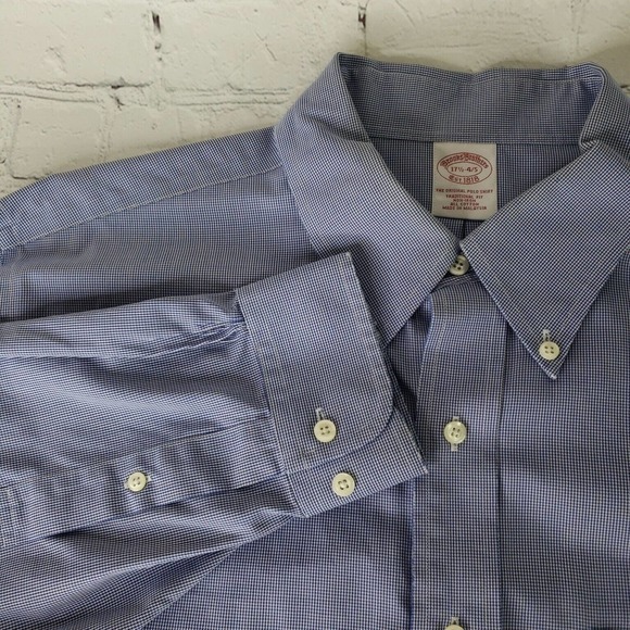 Brooks Brothers Button Up Shirt Mens 17.5 4/5 Long Sleeve Blue Check Cotton - Picture 13 of 13